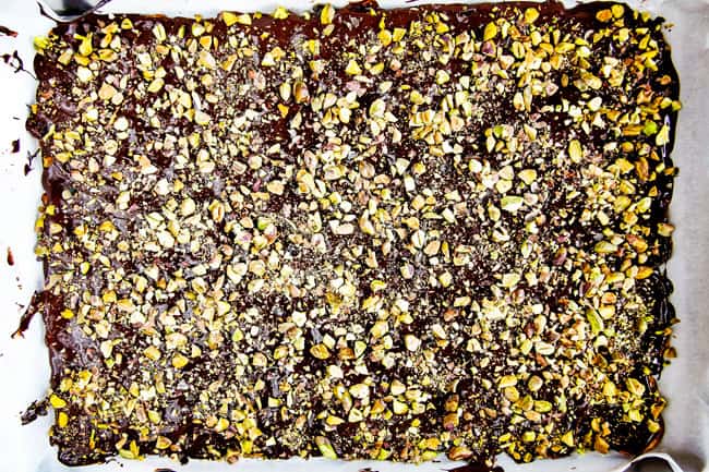 Ridiculously EASY Pistachio Chocolate Pretzel Bark is the best pretzel bark recipe I have ever made - perfect for holiday gifts!ย It's easy, stress free, make ahead and everyone looooooves it!