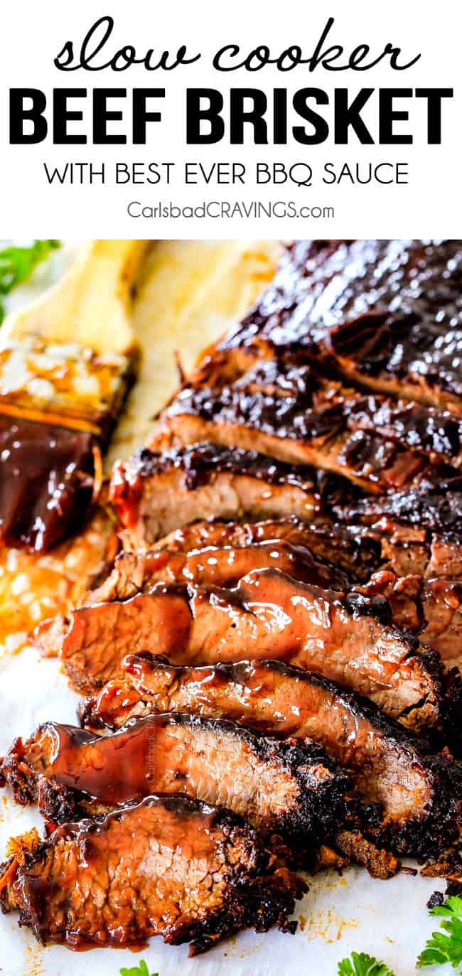 Wonderfully juicy, flavor exploding, melt-in-your-mouth Slow Cooker Beef Brisket is my favorite meat dish EVER and "better than any restaurantโ according to my food critic husband!ย ย It's the ultimate easy company dinner because it can be made days in advance then reheated in the slow cooker for stress free entertaining!
