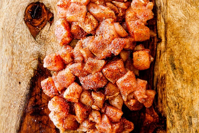 Showing how to make Cajun Chicken Black Bean Bowls with Avocado, Sweet Potatoes & Pineapple.