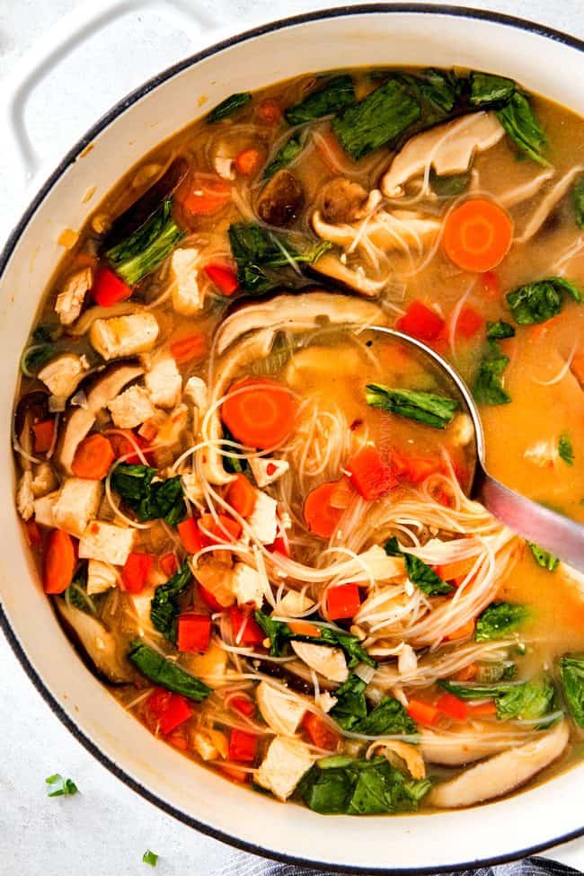 30 MINUTE Miso Soup recipe bursting with chicken, noodles and vegetables swimming in a steaming hot,ย savory, salty broth is a meal-in-one all made in ONE POT!