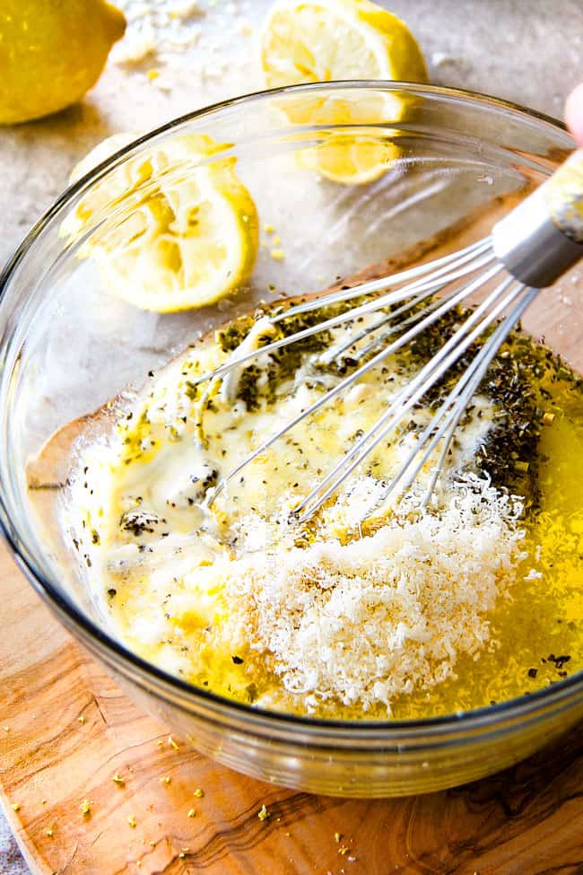 Showing how to make dressing with mayonnaise for Creamy Pasta Salad