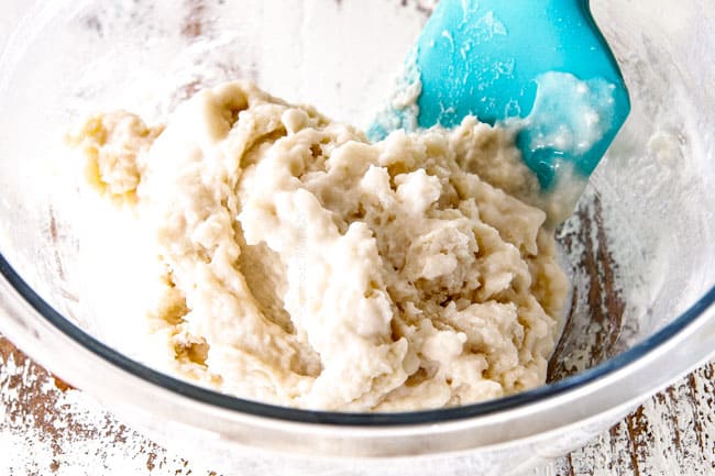 stirring together ingredients for churro batter Showing how to make churros