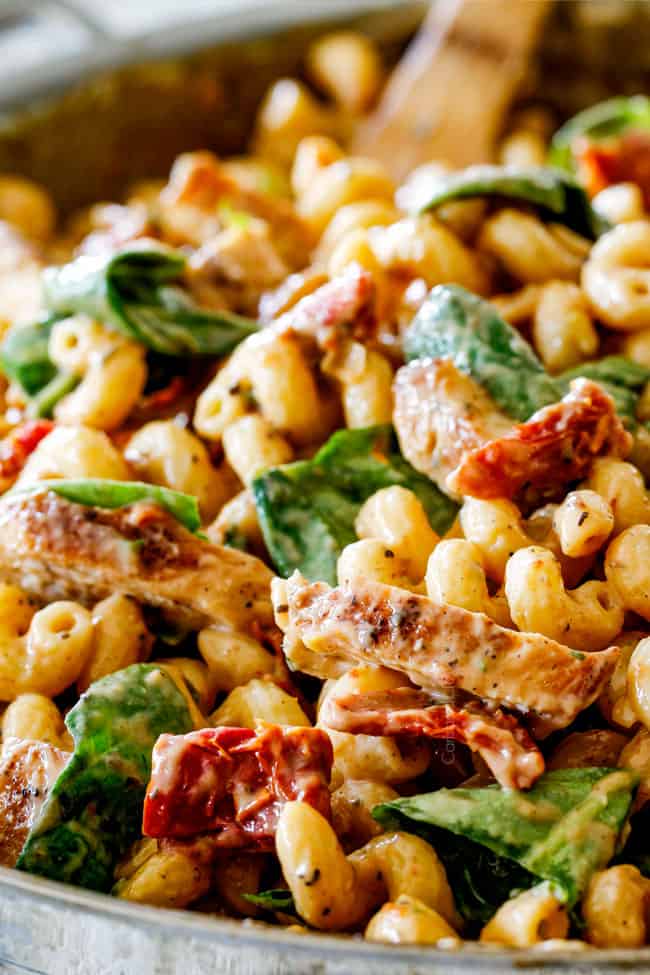 Creamy Sun-Dried Tomato Pasta with pasta, spinach and chicken