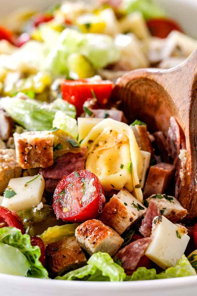 up close of pasta salad with tortellini
