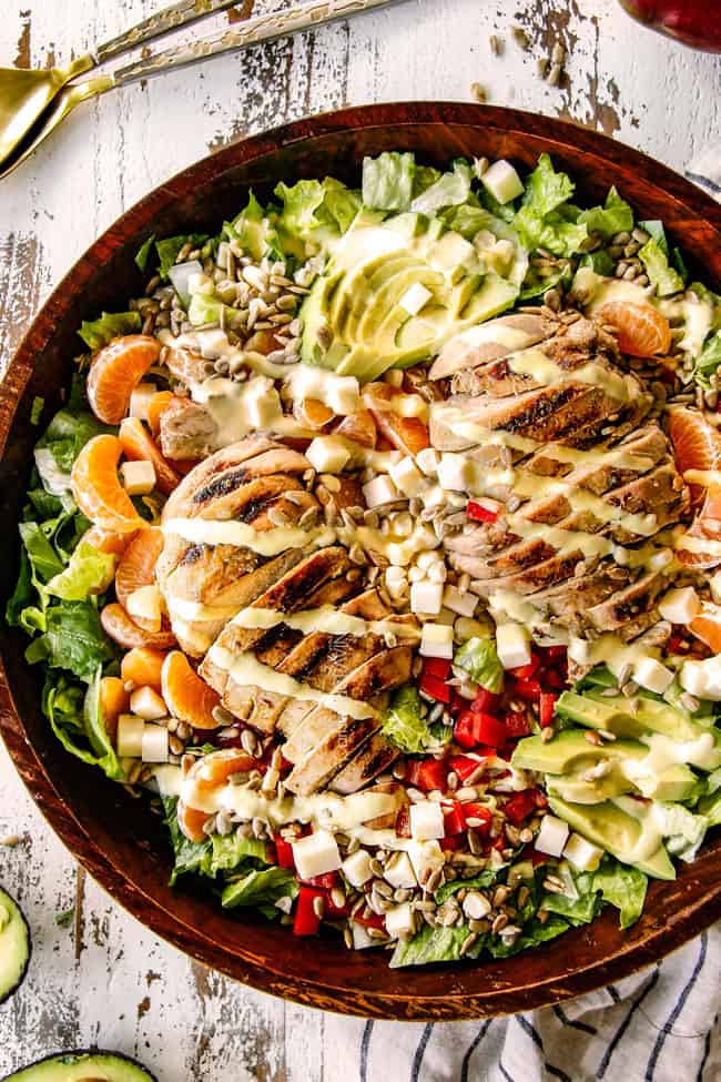 salsa verde chicken on top of a salad