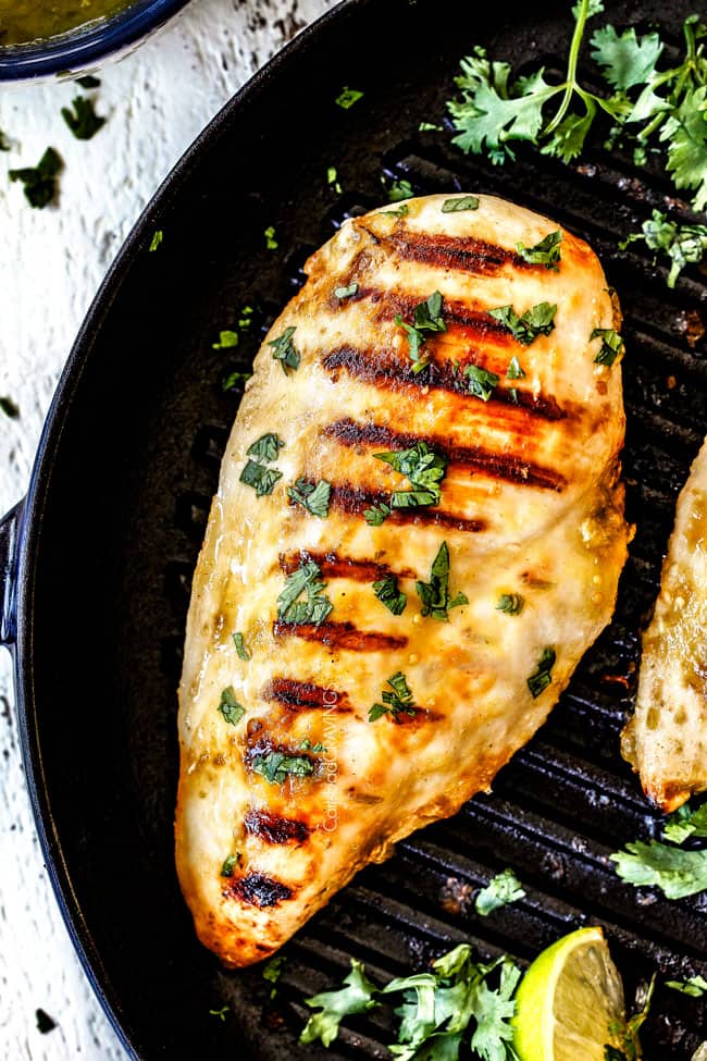 top up close view of a piece of grilled Salsa Verde Chicken