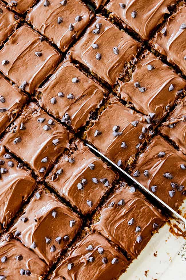 top shot of slicing best pumpkin bars