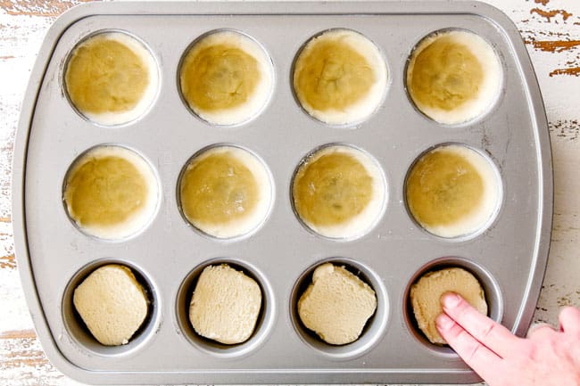 showing how to make easy caramel apple pie by making crust out of sugar cookie dough