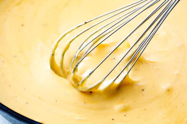 up close of melted cheese in a skillet for queso fundido mexicano