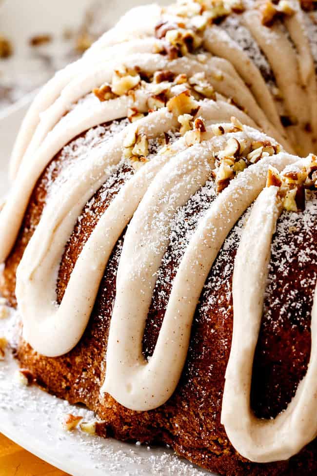 up close of eggnog frosting on best eggnog cake