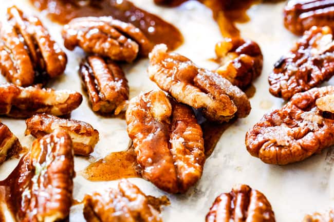 showing how to make fall salad by caramelizing pecans