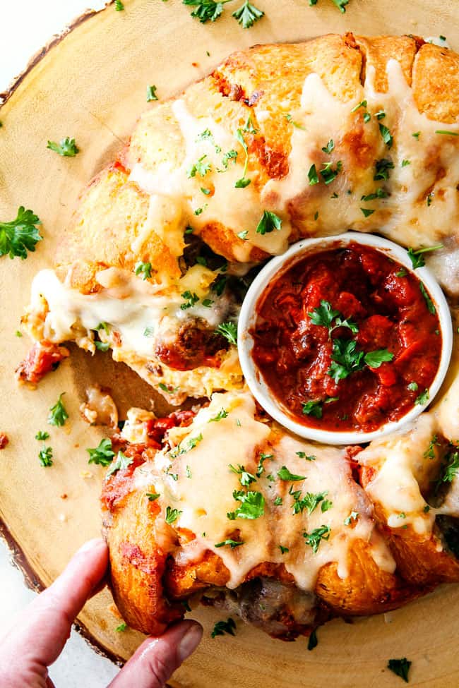 top view of pull apart bread with biscuits and cheese