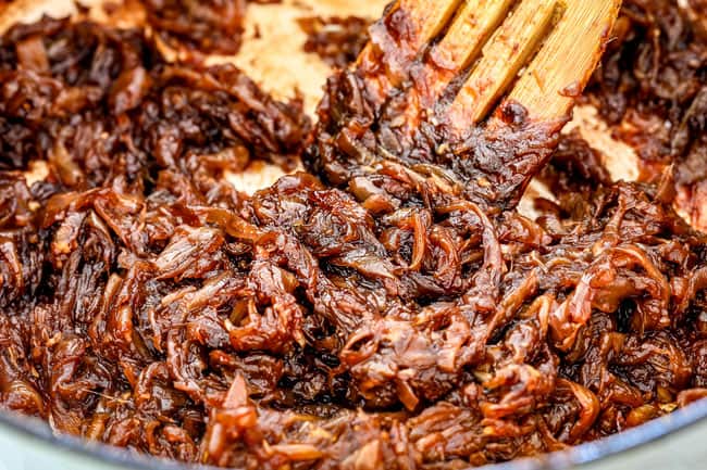 showing how to make French Onion Soup by deglazing the pan