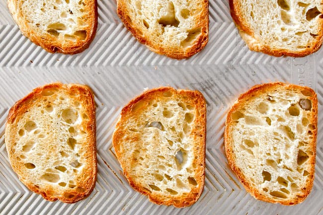 showing how to make French Onion Soup by toasting bread before adding the cheese