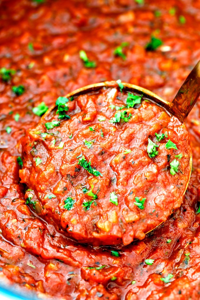 a spoonful of hearty marinara sauce