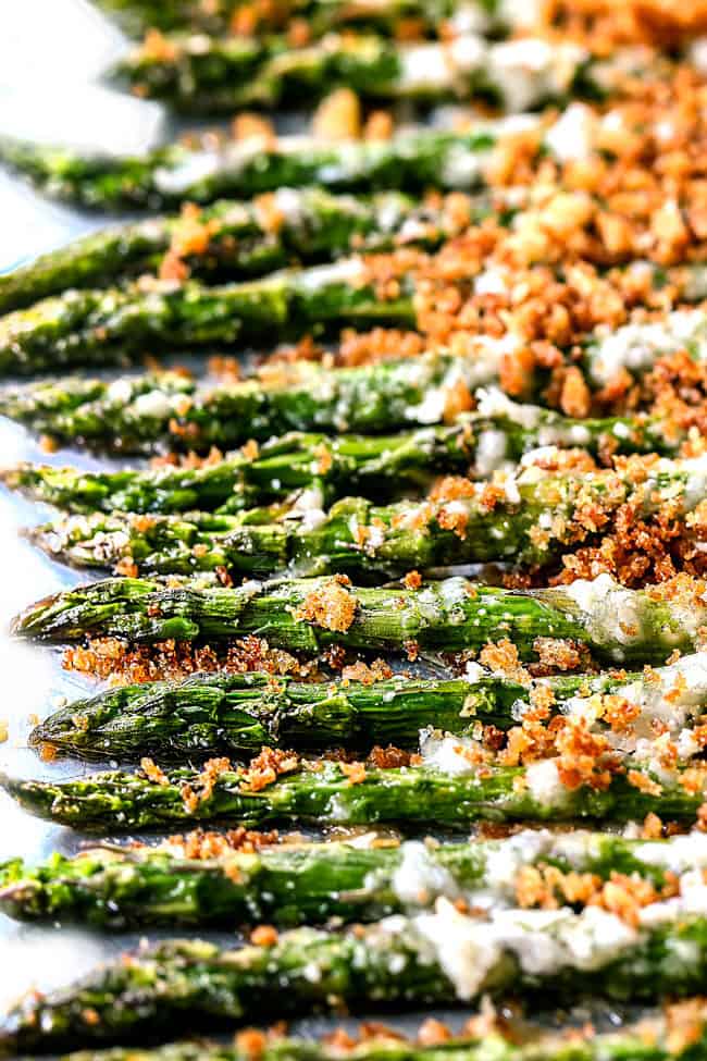 showing how to make baked asparagus by adding panko