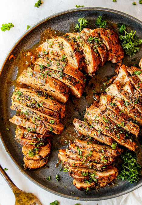 up close top view of best baked pork tenderloin