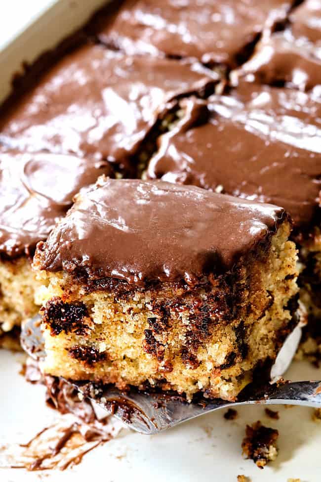 a slice of Banana Cake on a spatula