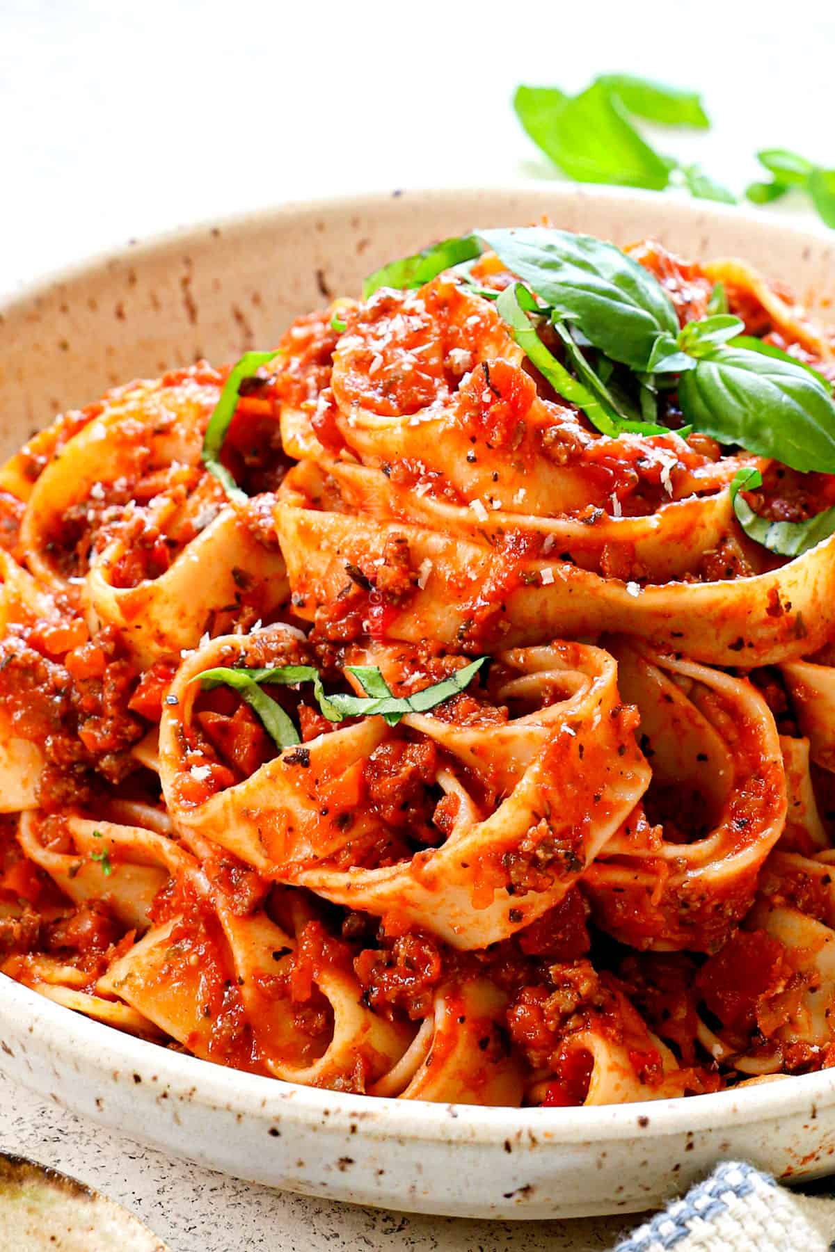 up close of serving Bolognese