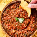 top view of homemade salsa recipe served in a bowl