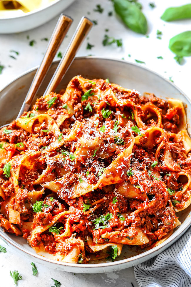side view of thick and hearty Bolognese Sauce 