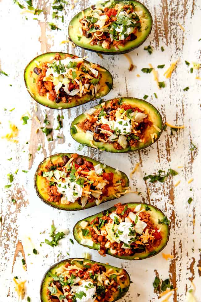 top view of taco stuffed avocados
