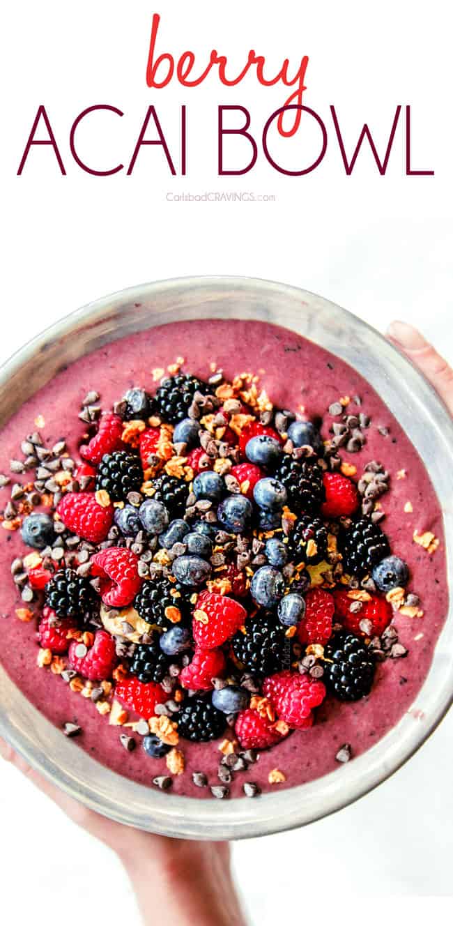 top bowl of holding a berry acai bowl recipe