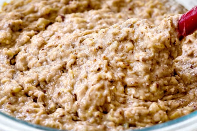 showing how to make hummingbird cake by mixing wet and dry ingredients