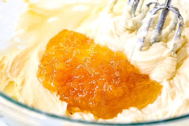 showing how to make hummingbird cake by making cream cheese frosting