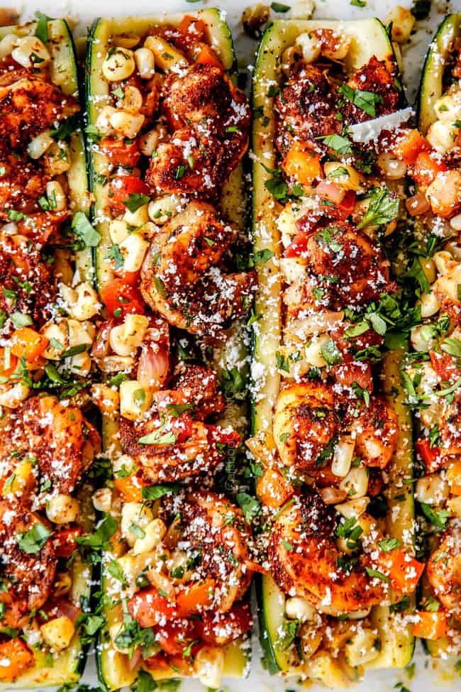 top up close view of easy stuffed zucchini boats