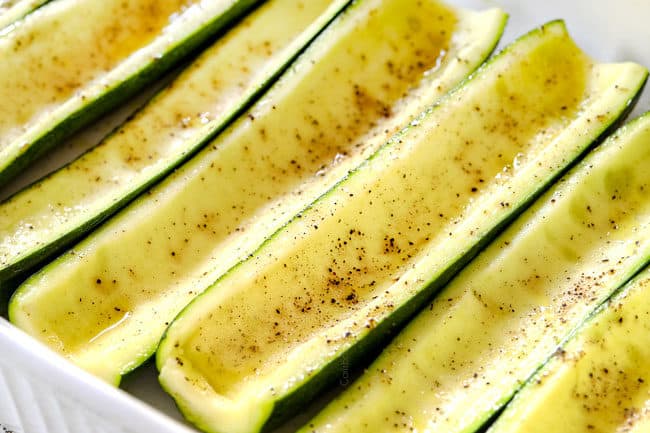 showing how to make zucchini boats by roasting in the oven until tender
