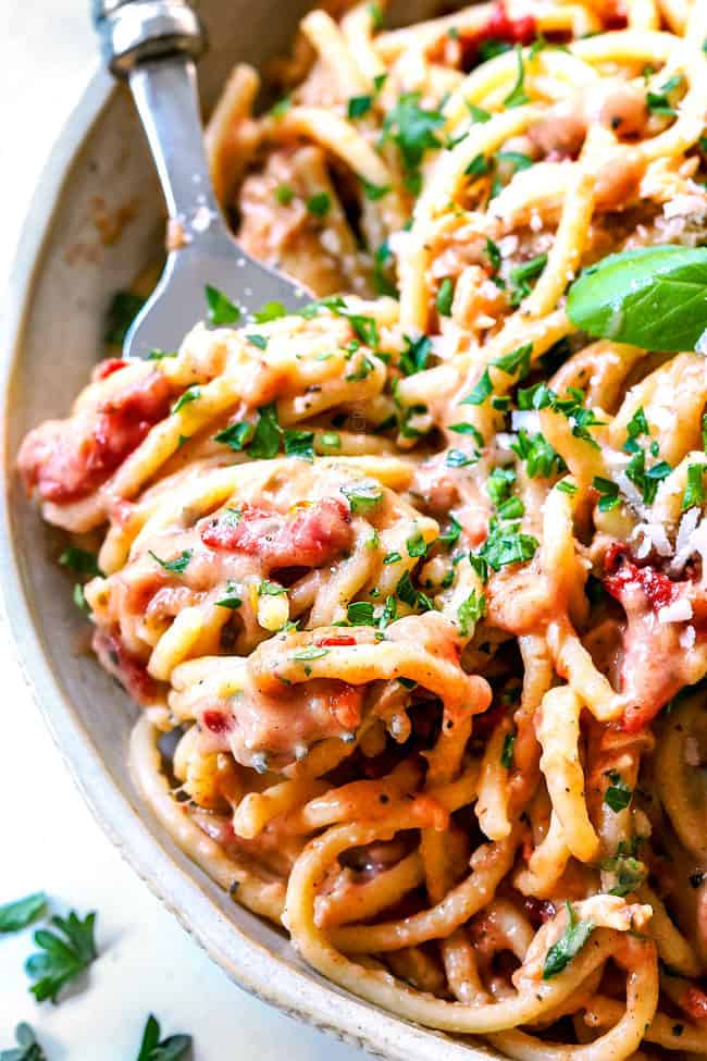 a bowl of easy chicken spaghetti recipe