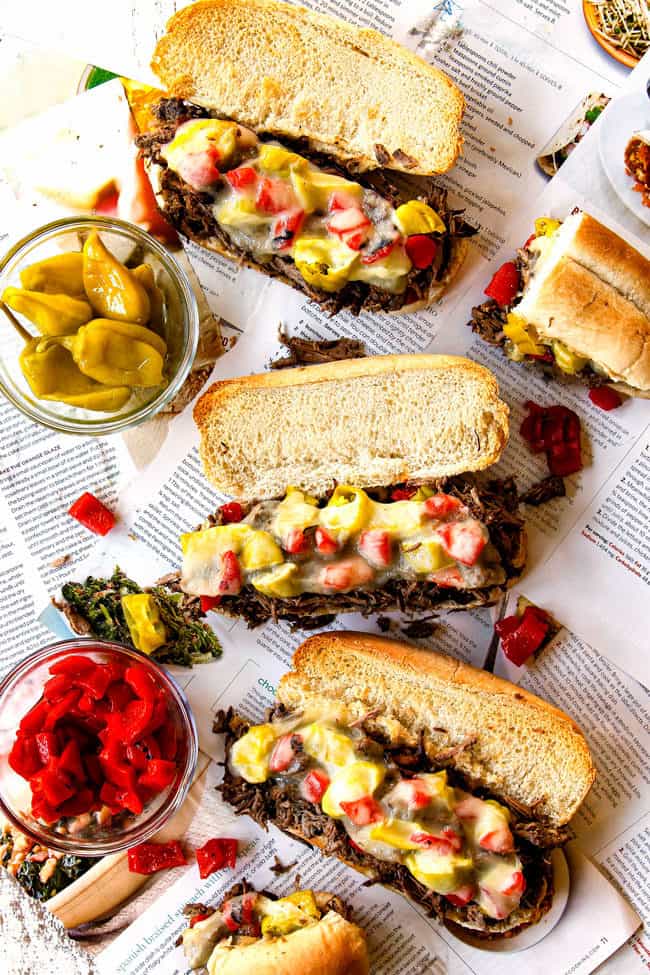 top view of Italian Beef Sandwich recipe showing how to serve