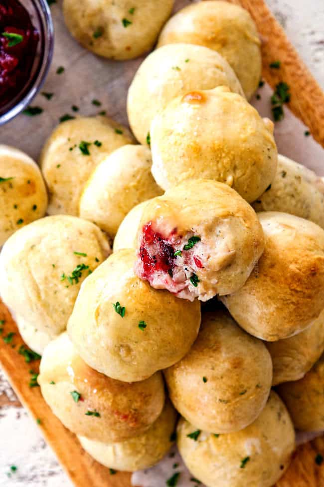 a stack of leftover turkey dinner bombs made with leftover turkey