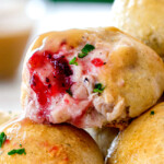 up close of a leftover turkey dinner bomb bitten into