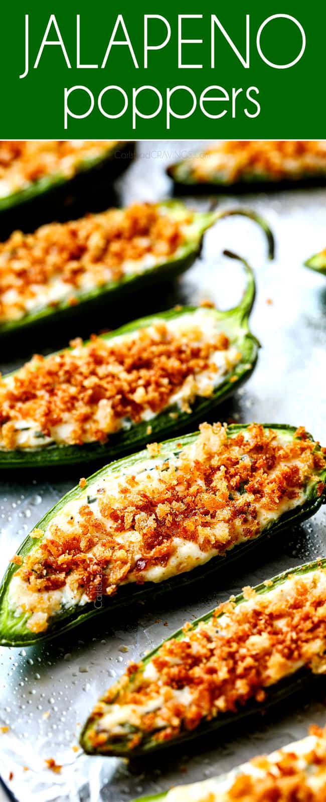 showing how to make the crunchiest baked jalapeno poppers by adding panko topping