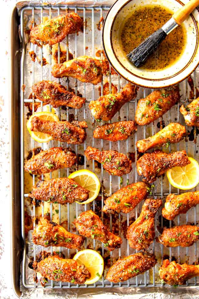 to view showing how to make baked lemon pepper wings by broiling until crispy