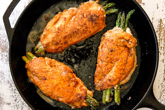 showing how to make chicken piccata recipe by searing chicken until golden in oil