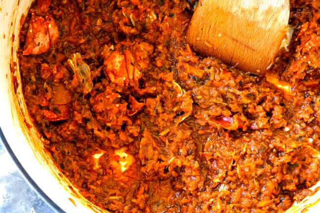 showing how to make lobster bisque by cooking lobster stock until reduced and thickned