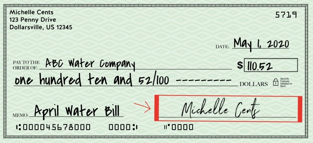 signature on check filled out