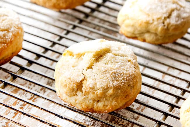 showing how to make Strawberry Shortcake by baking biscuits until golden