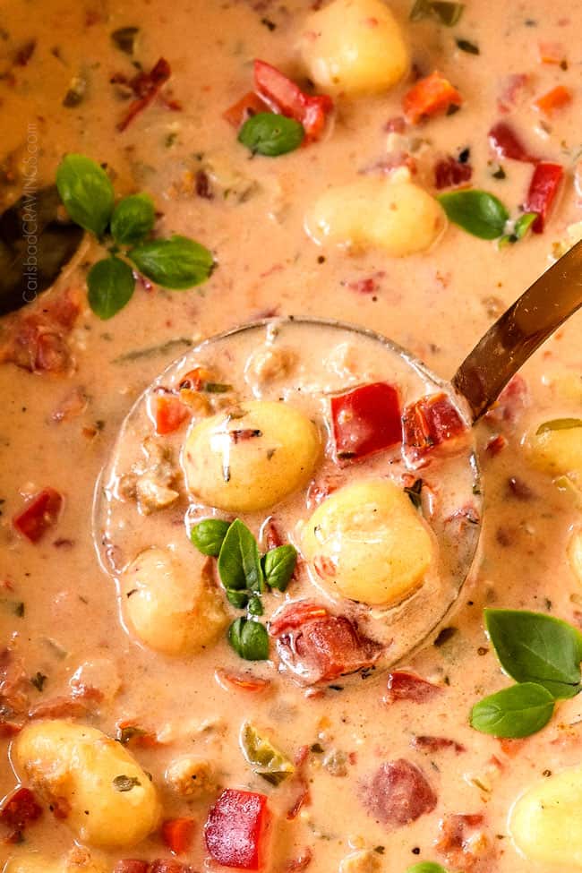 up close gnocchi soup recipe in pot