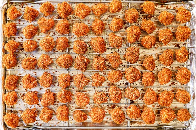 showing how to make chicken nugget recipe baking chicken until crispy on a baking rack