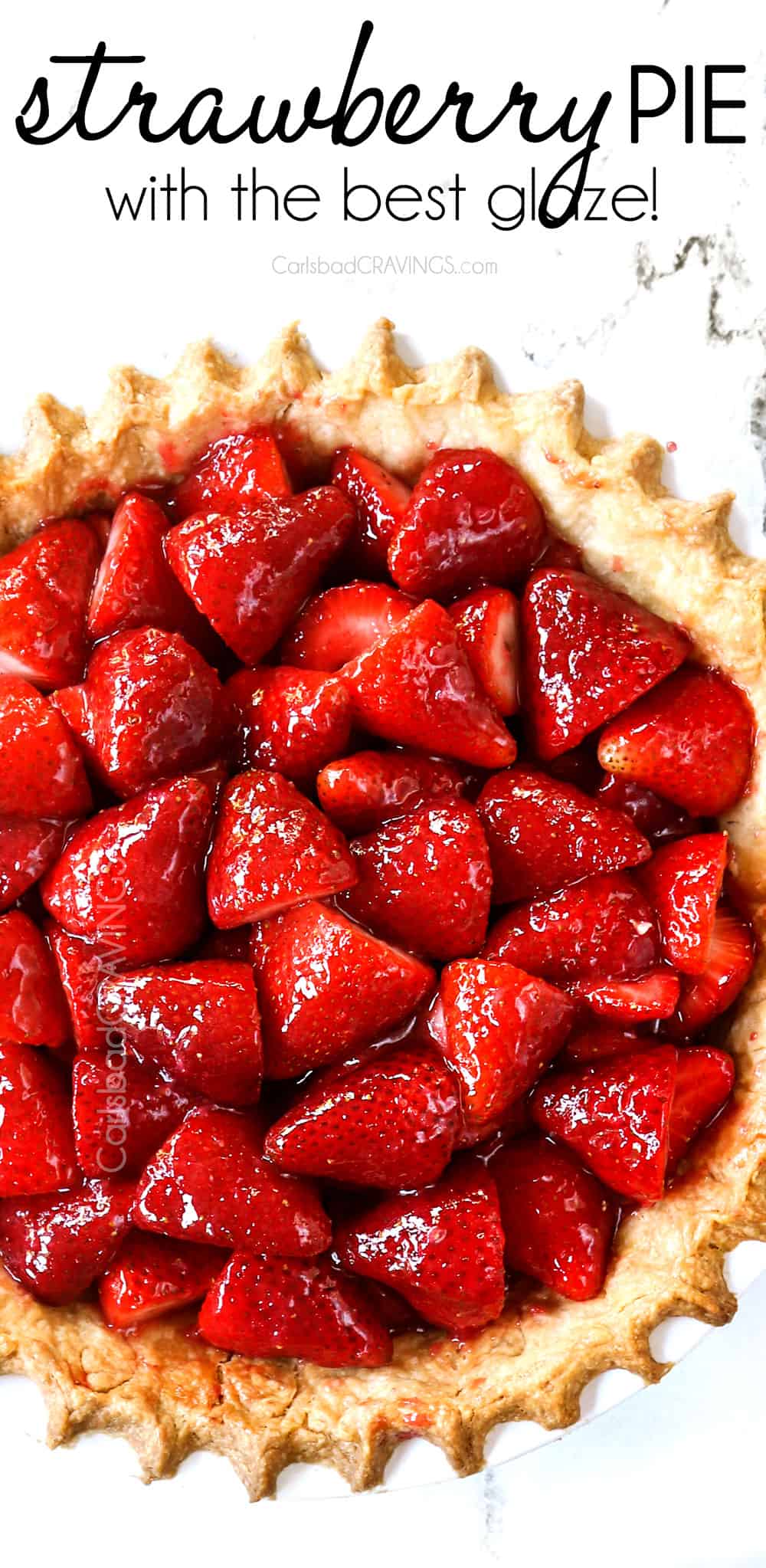 top view of strawberry pie recipe in a pie crust