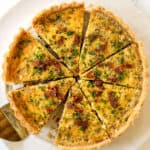 top view of Quiche Lorraine recipe sliced