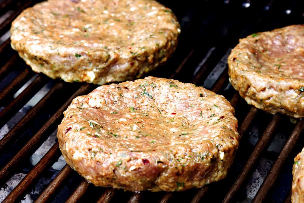 showing how to make lamb burger recipe Greek style by grilling the lamb burgers