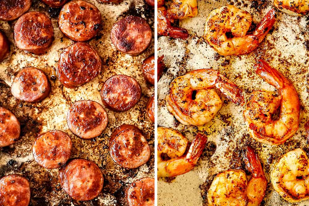 showing how to make Cajun shrimp by searing shrimp in a skillet