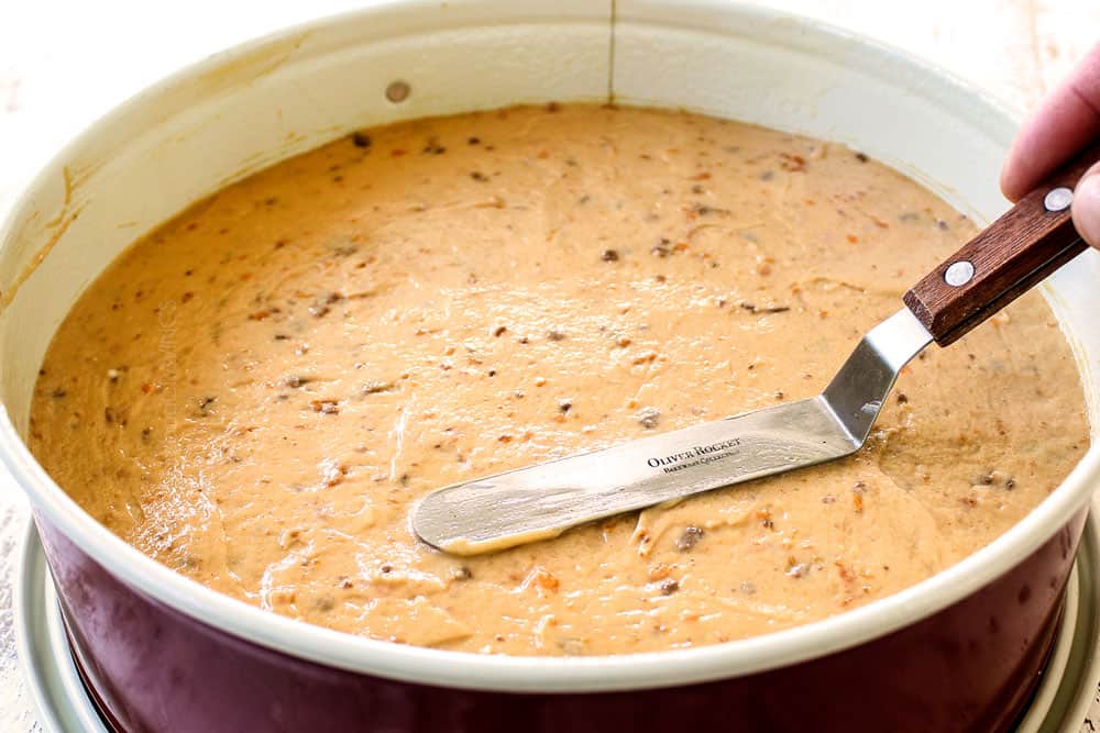 showing how to make Butterfinger pie by adding filling to pie pan and smoothing
