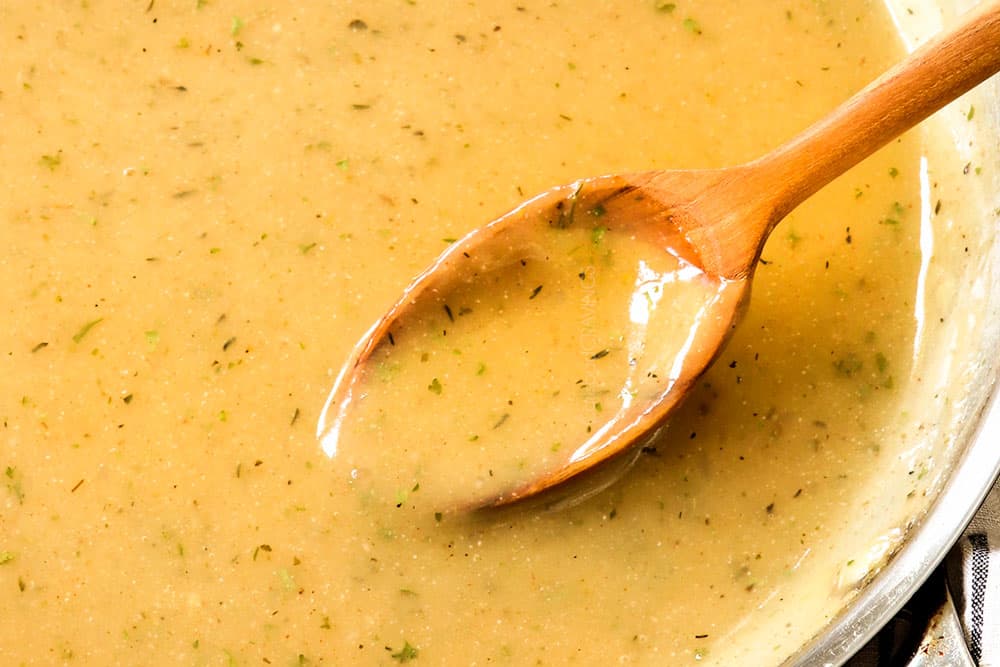 showing how to make chicken gravy recipe by whisking until smooth