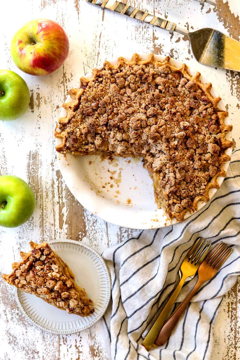 top view of Dutch Apple Pie (Apple Crumble Pie) with streusel topping